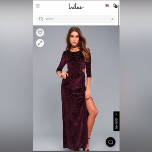 Lulu’s Perfect Night Plum Purple Velvet Print Maxi Dress